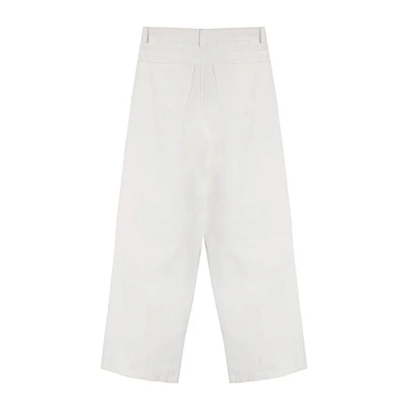 White Patchwork Zipper Cut Out Loose Pants For Women