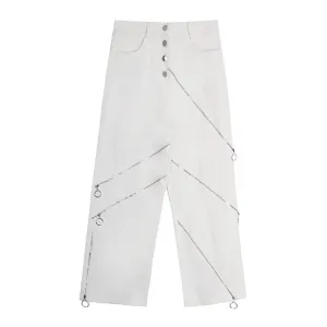 White Patchwork Zipper Cut Out Loose Pants For Women