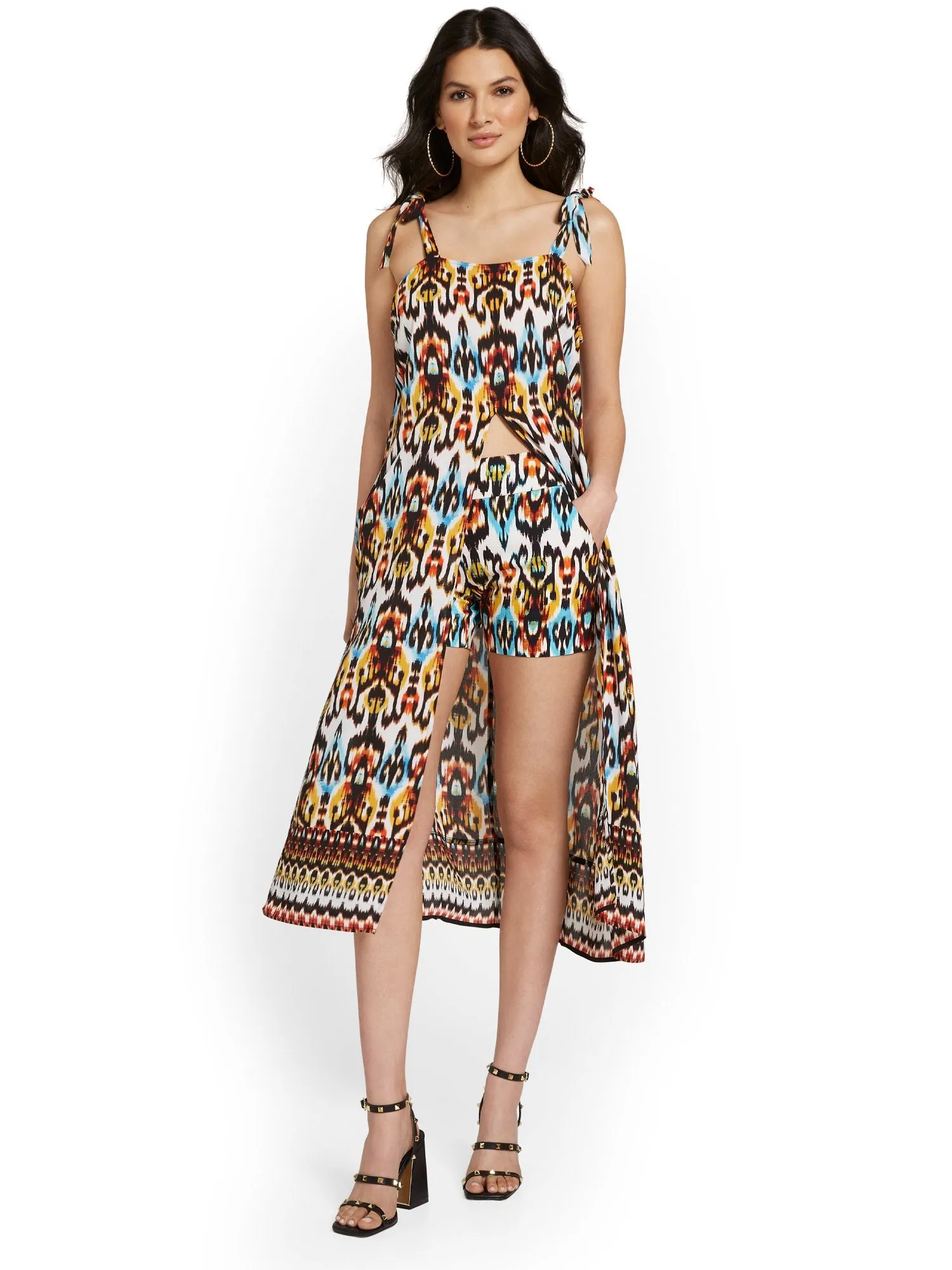 Whitney High-Waisted Pull-On 4-Inch Short - Ikat-Print