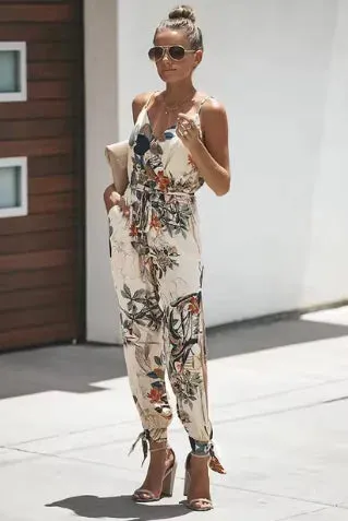 Women's Boho Floral Print Sleeveless Jumpsuit