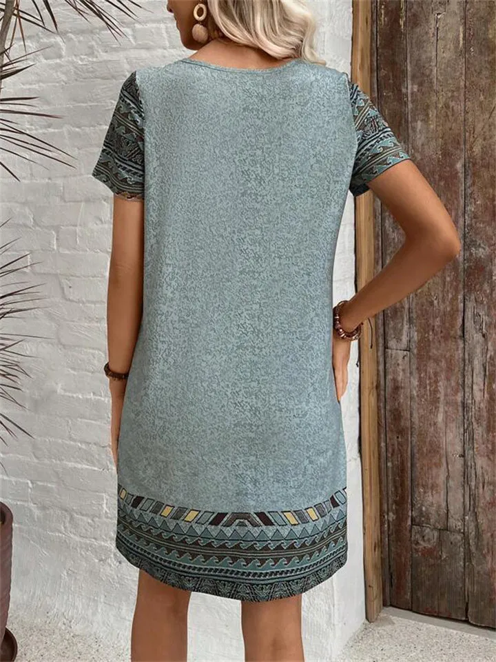 Women's Geometric Print Retro V-Neck Dresses