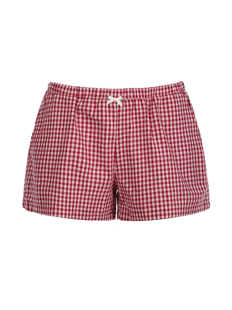Women’s Plaid Print Y2K Shorts with Bow