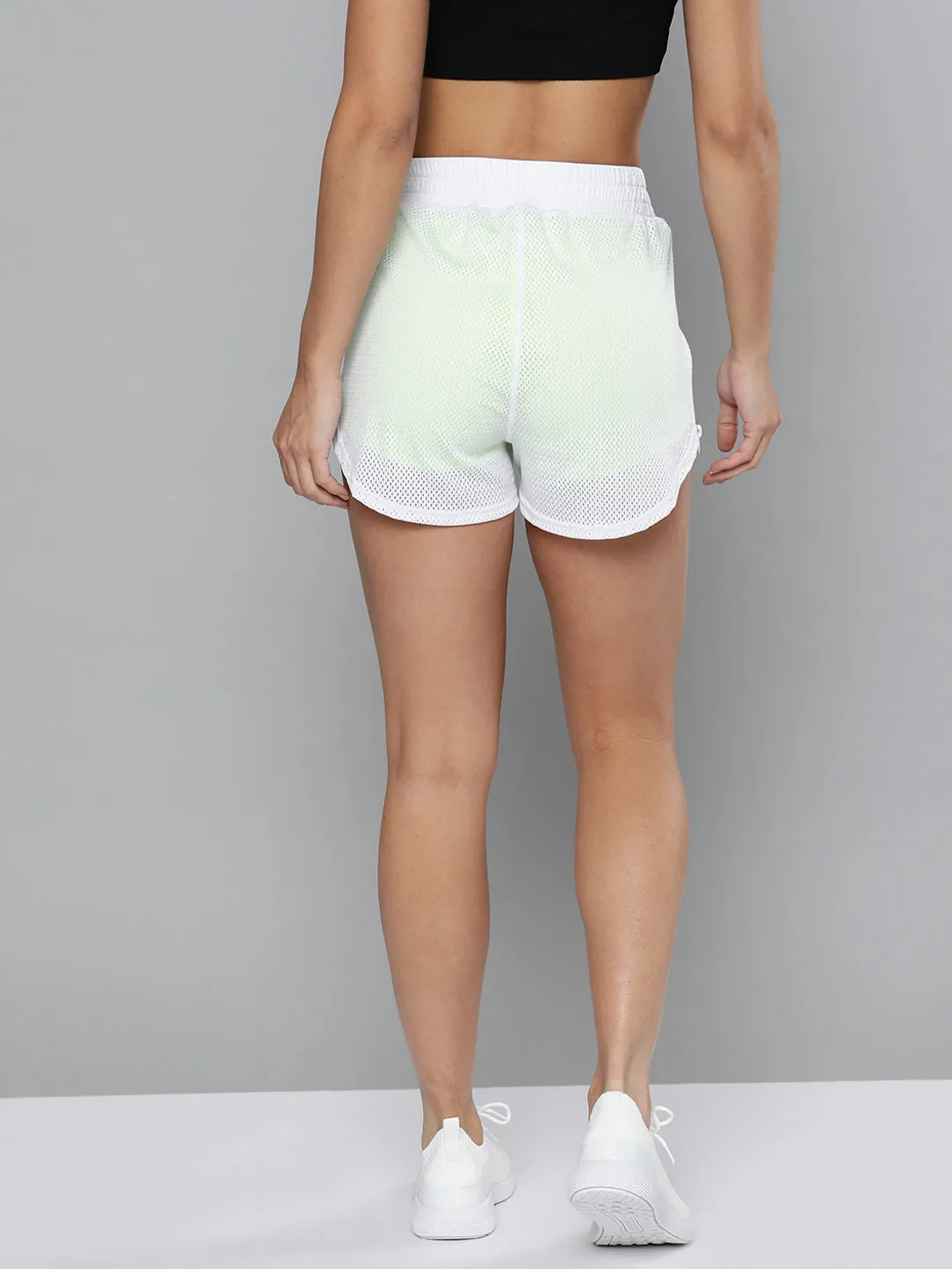 Women's White & Fluorescent Green Training or Gym Sports Shorts