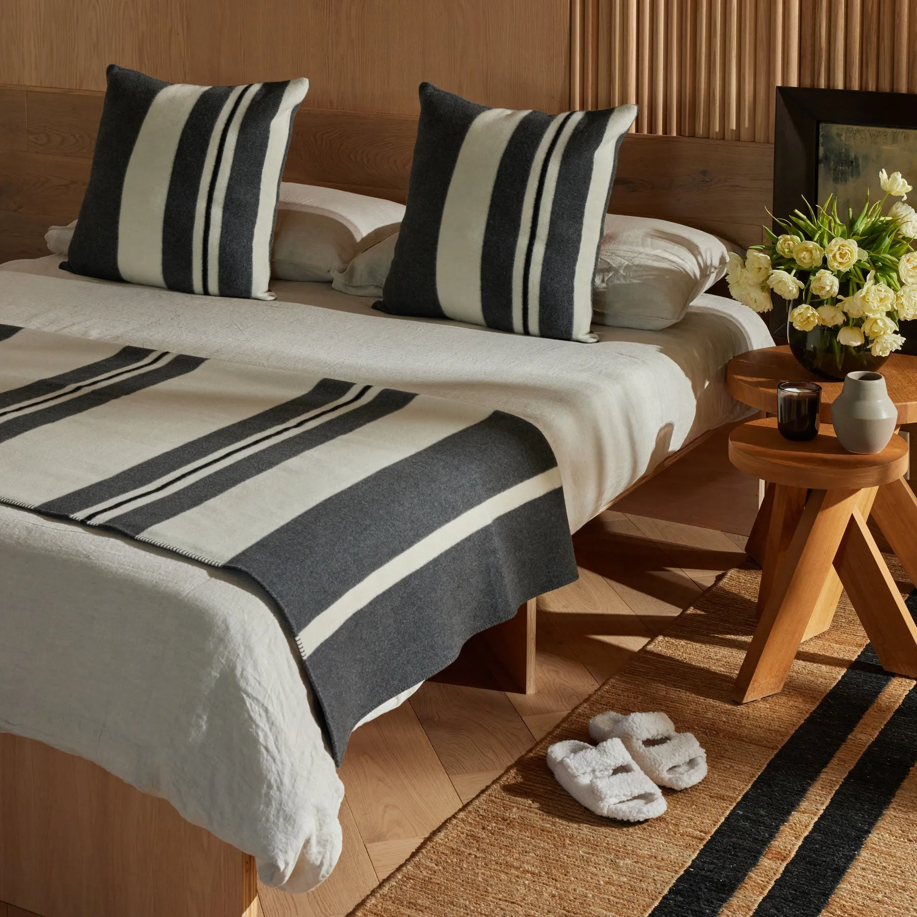 Wool Cashmere Stripe Sham - Ivory/Charcoal/Black