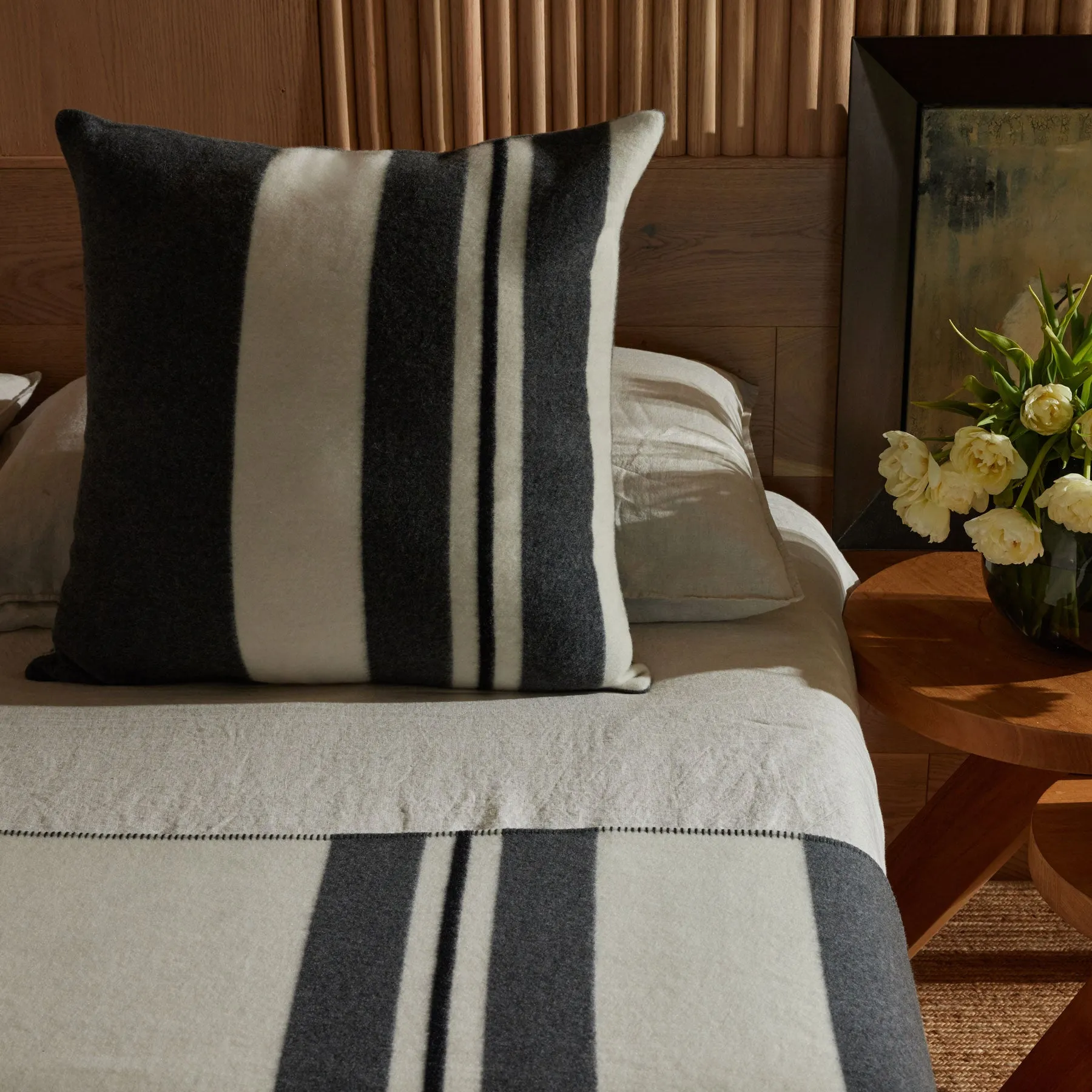 Wool Cashmere Stripe Sham - Ivory/Charcoal/Black