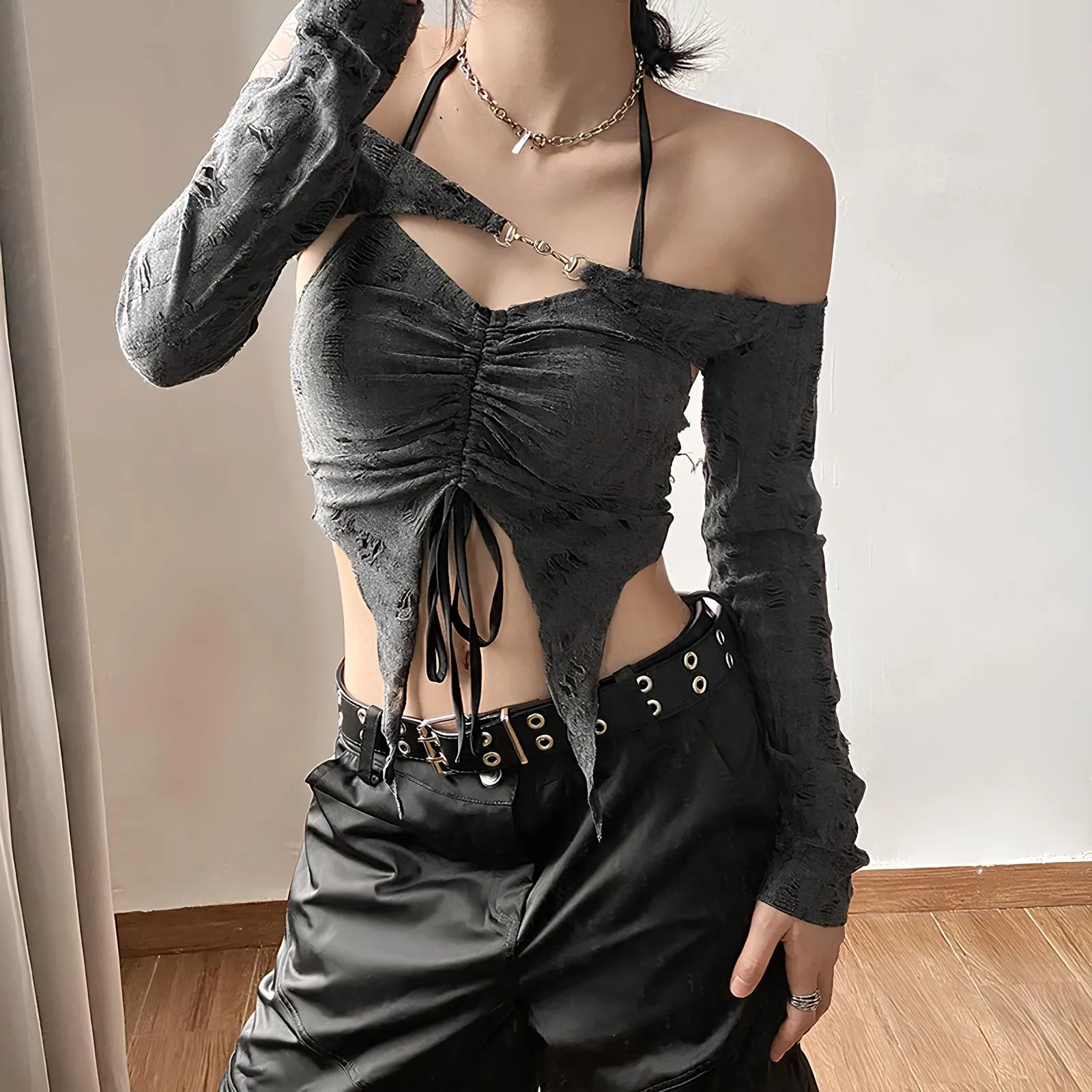 Y2K Fairy Grunge Drawstring 2-Piece Set Crop Top