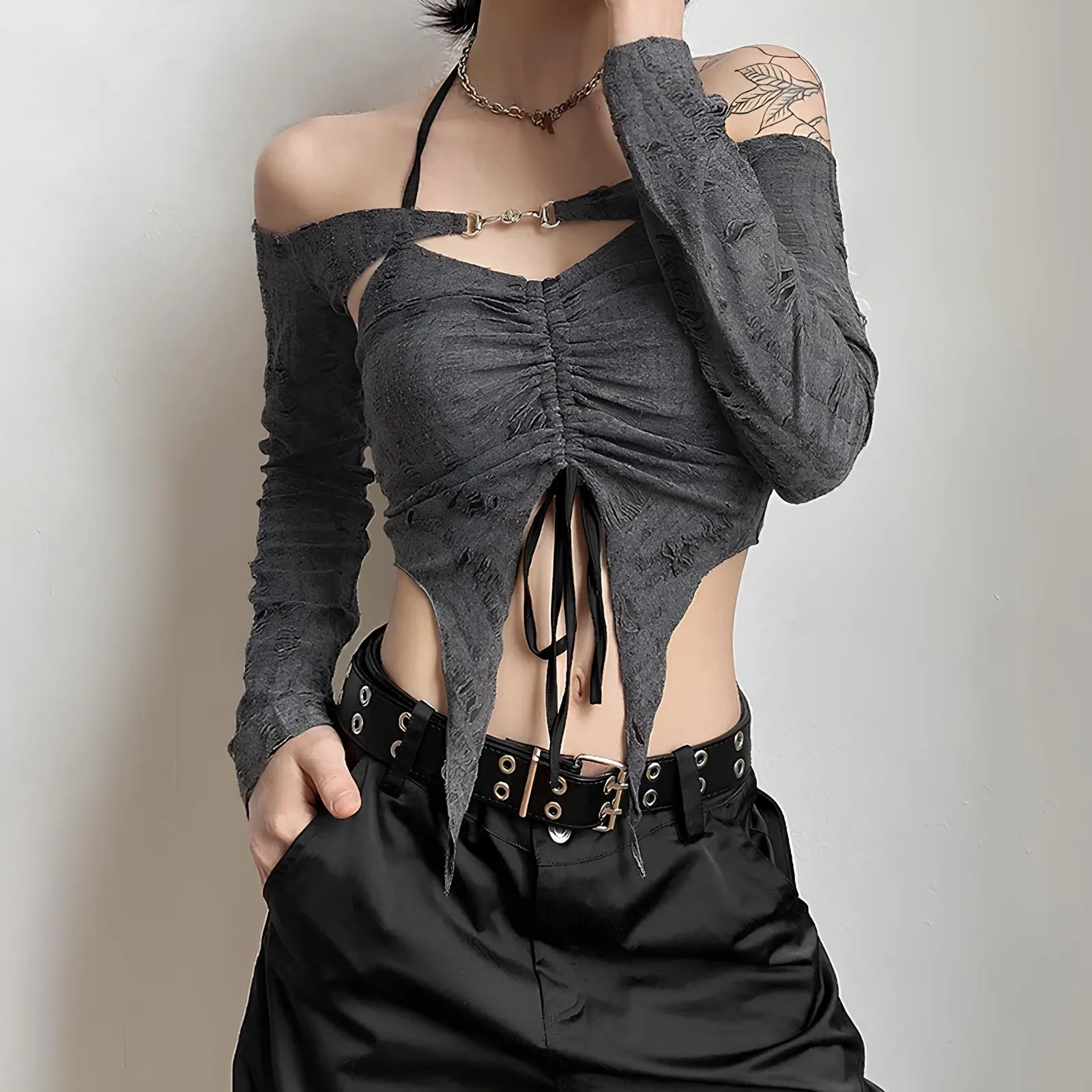 Y2K Fairy Grunge Drawstring 2-Piece Set Crop Top