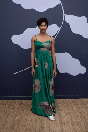 YAM   I   Las Palmas WHITE POPPIES DRESS 1  (DRESS) SILK GREEN YAMBILLIE18