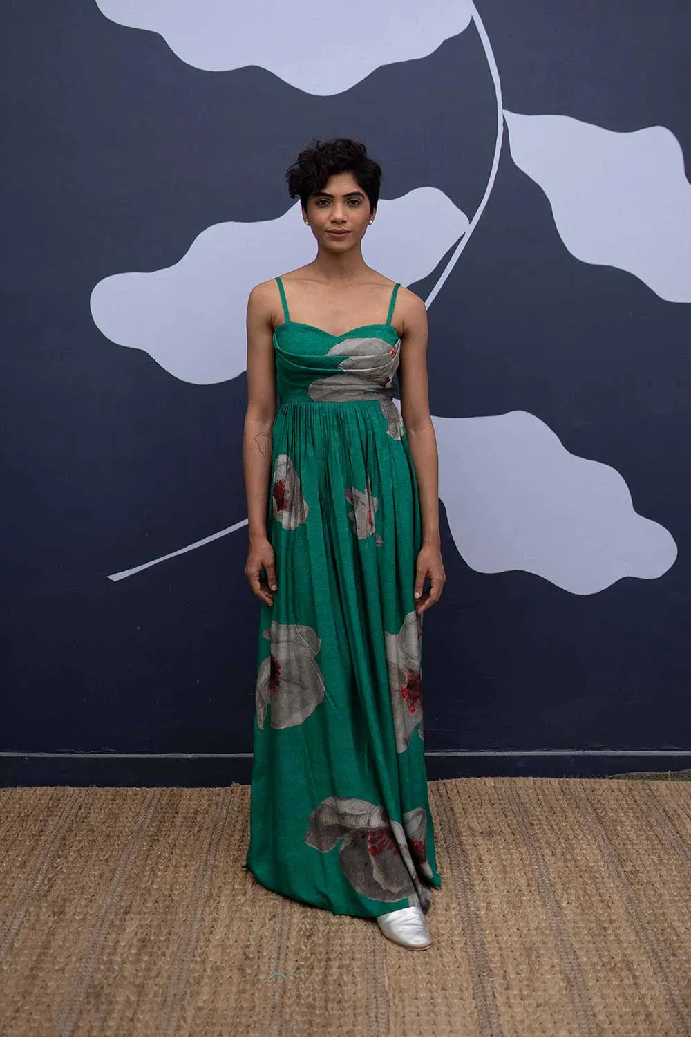 YAM   I   Las Palmas WHITE POPPIES DRESS 1  (DRESS) SILK GREEN YAMBILLIE18