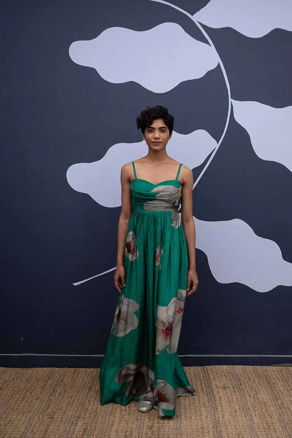 YAM   I   Las Palmas WHITE POPPIES DRESS 1  (DRESS) SILK GREEN YAMBILLIE18