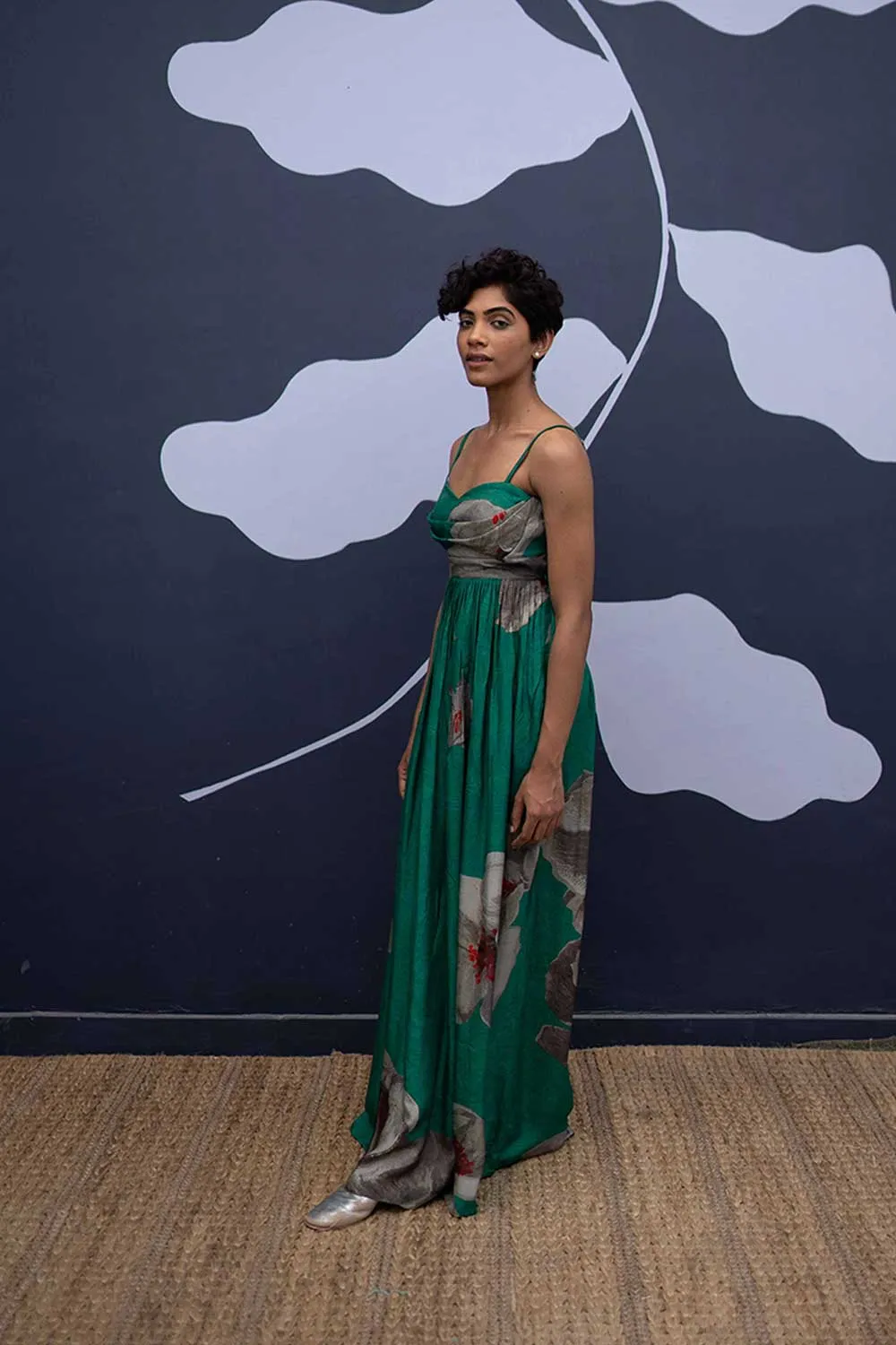 YAM   I   Las Palmas WHITE POPPIES DRESS 1  (DRESS) SILK GREEN YAMBILLIE18