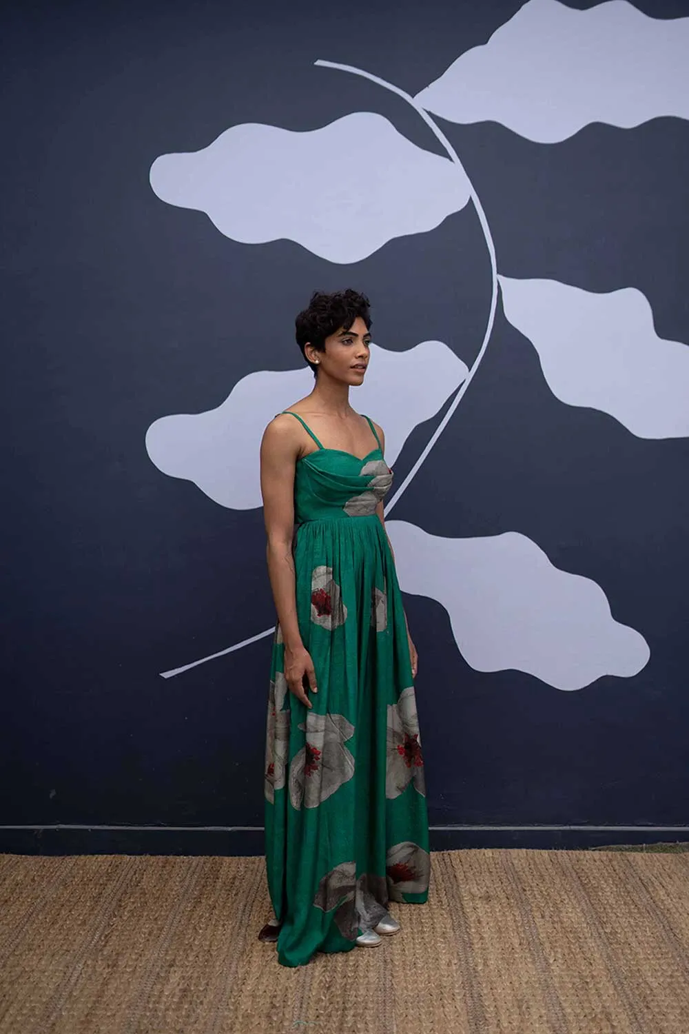 YAM   I   Las Palmas WHITE POPPIES DRESS 1  (DRESS) SILK GREEN YAMBILLIE18