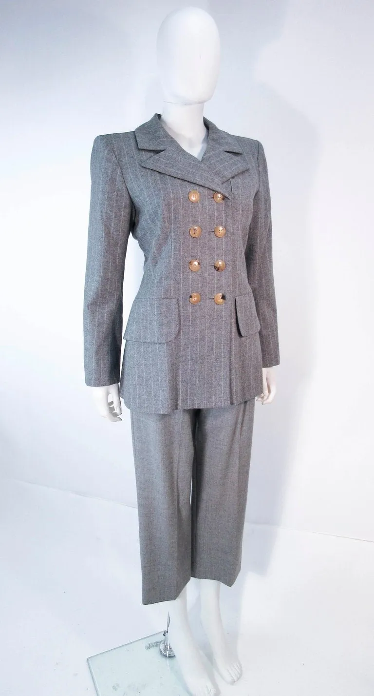 YVES SAINT LAURENT Gray Wool Pinstripe Trouser Set Size 40