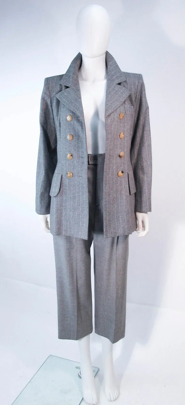 YVES SAINT LAURENT Gray Wool Pinstripe Trouser Set Size 40