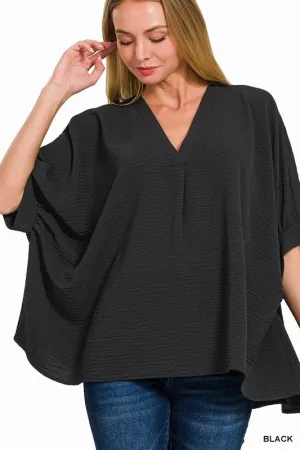 ZENANA Woven Airflow V-Neck Puff Half Sleeve Top