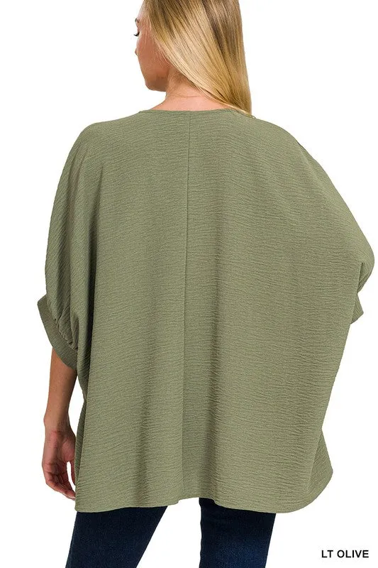 ZENANA Woven Airflow V-Neck Puff Half Sleeve Top